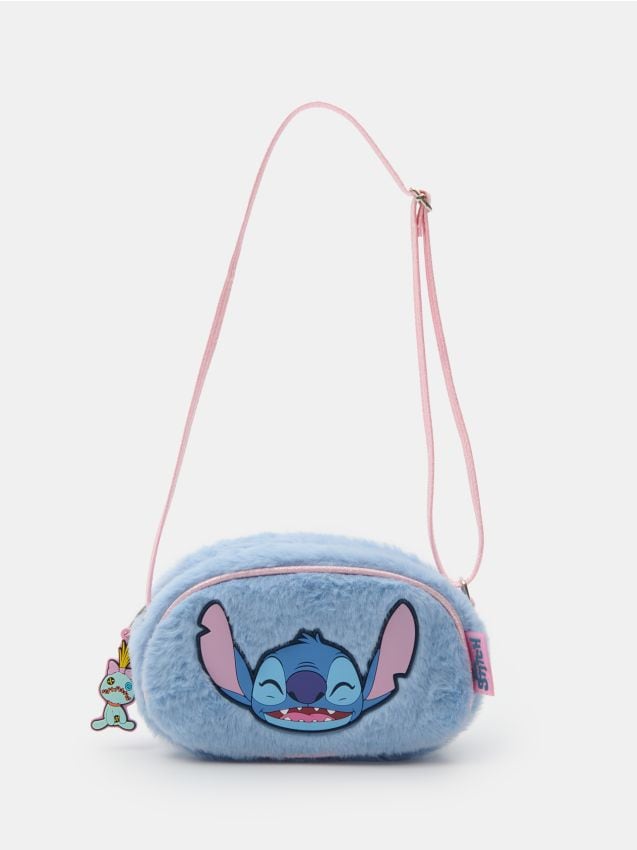Sinsay - Geantă din blană artificială cu bandulieră reglabilă Stitch - albastru-pal