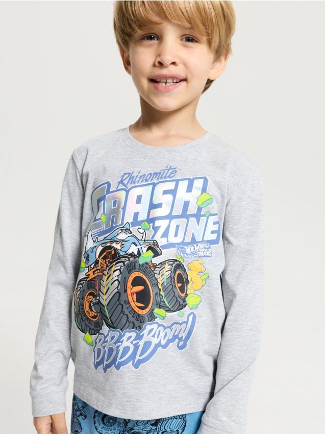 Sinsay - Pijama din bumbac în două piese cu imprimeu Hot Wheels - light blue