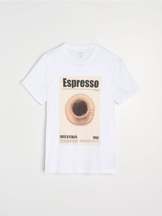 Sinsay - Tricou din bumbac cu imprimeu Espresso - alb