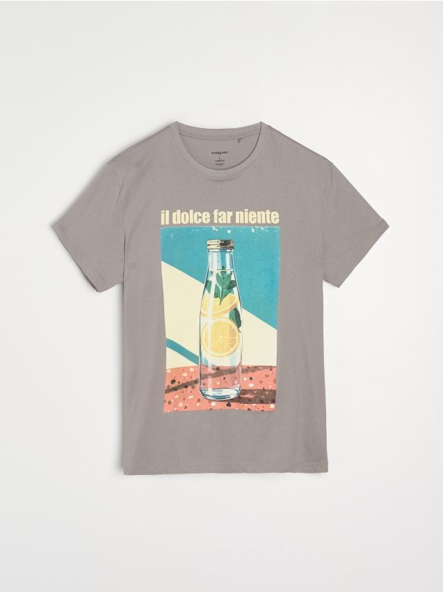 Sinsay - Tricou din bumbac cu imprimeu lemoniady - gri-neutru