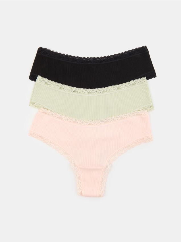 Sinsay - Bawełniane stringi 3 pack - wielobarwny