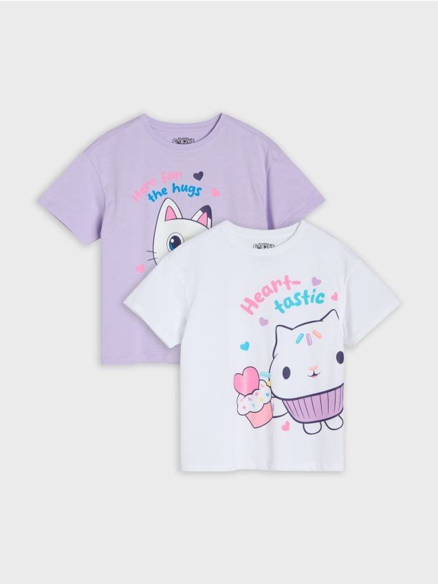 Sinsay - Bawełniana koszulka z nadrukiem 2 pack - wielobarwny