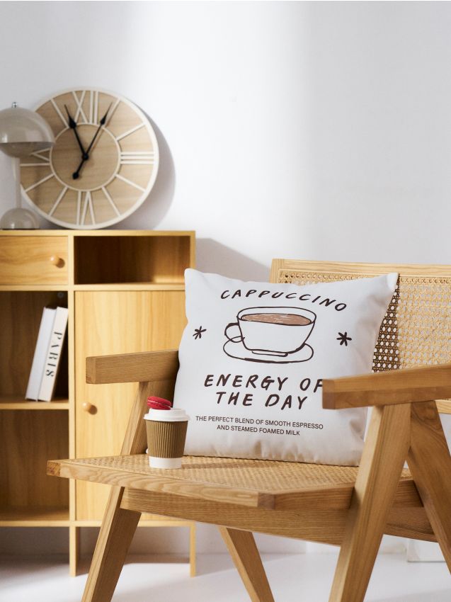 Sinsay - Față de pernă cu motiv de cafea - crem