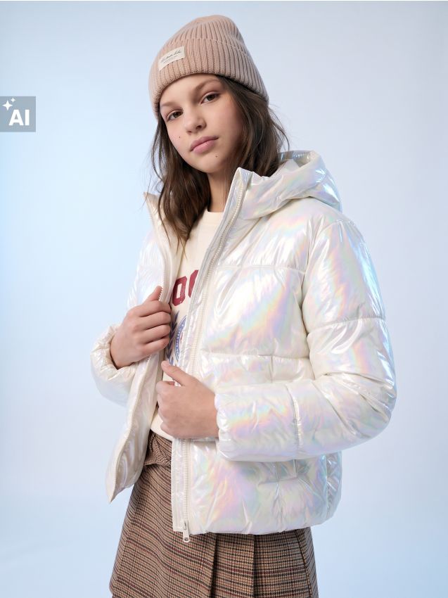Sinsay - Jachetă puffer lucioasă cu glugă - multicolor