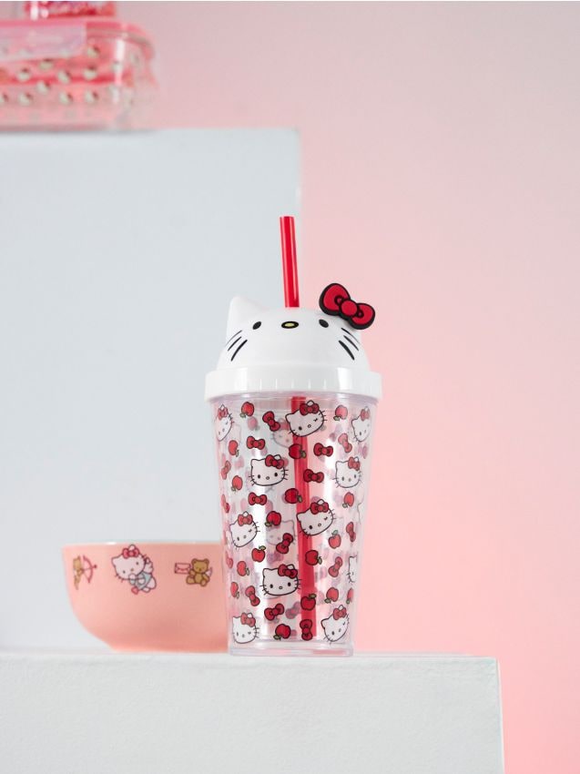 Sinsay - Hrnček s viečkom a slamkou Hello Kitty - viacfarebná