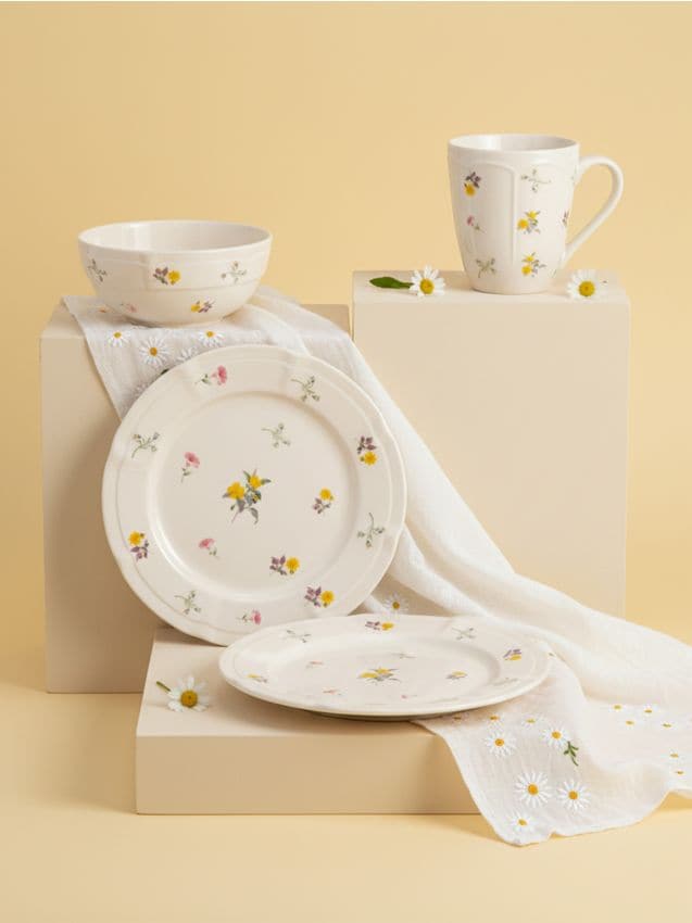 Sinsay - Farfurie ceramică cu motiv floral - alb