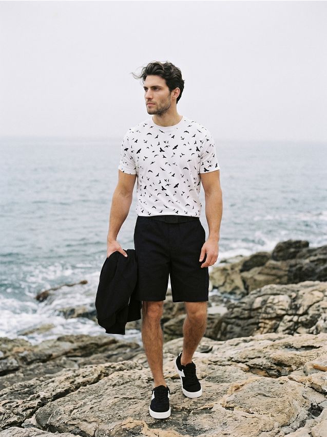 Sinsay - Tricou din bumbac cu model cu motiv de păsări - alb