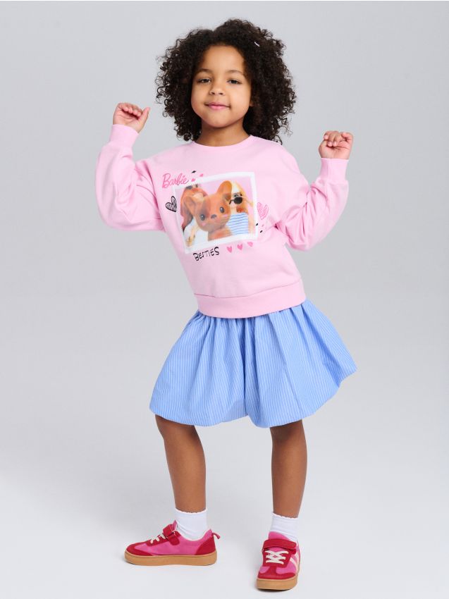 Sinsay - Hanorac Crewneck cu imprimeu Barbie - roz-pastel