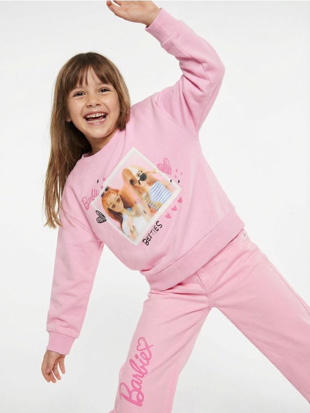 Sinsay - Hanorac Crewneck cu imprimeu Barbie - roz-pastel