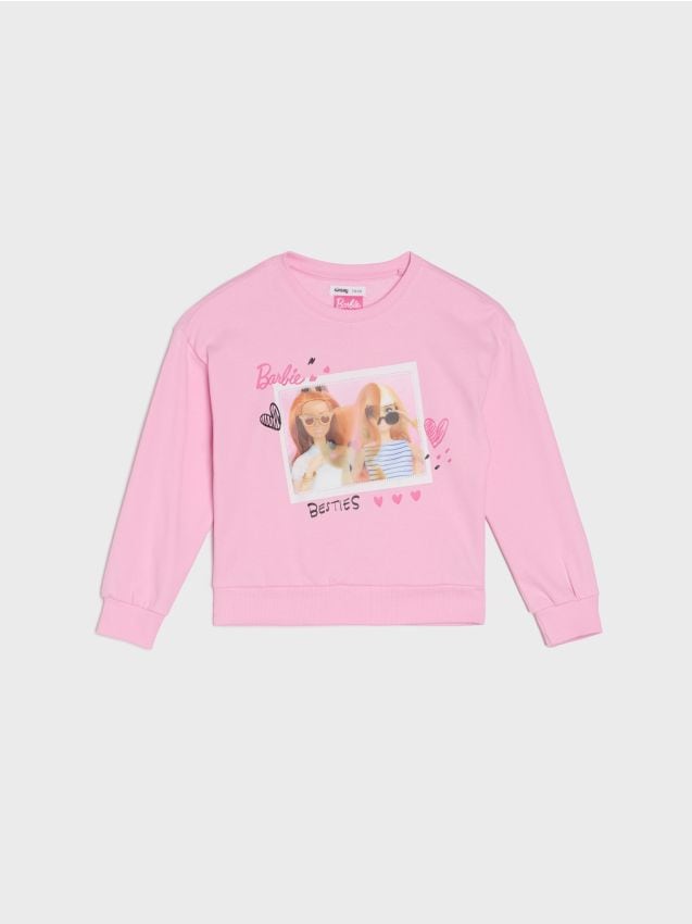 Sinsay - Hanorac Crewneck cu imprimeu Barbie - roz-pastel