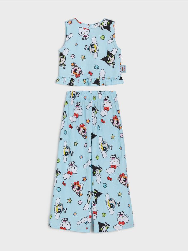 Sinsay - Set: bluză fără mâneci și pantaloni Hello Kitty and Friends x Powerpuff Girls - albastru-pal