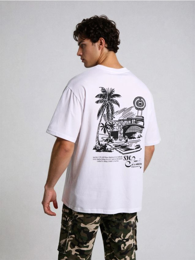 Sinsay - Tricou din bumbac cu imprimeu pe spate S.W. Smiley - alb