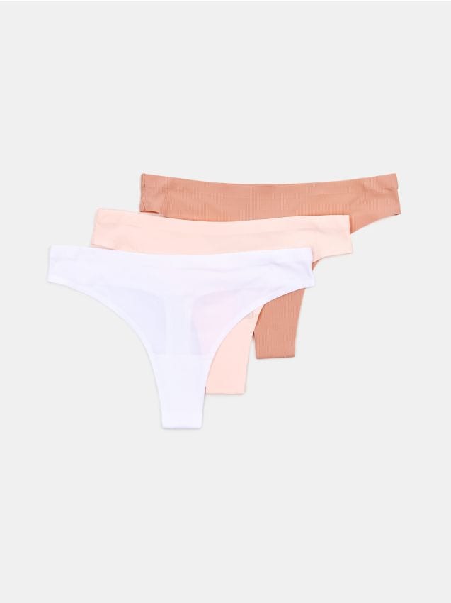 Sinsay - Prążkowane stringi 3 pack - wielobarwny