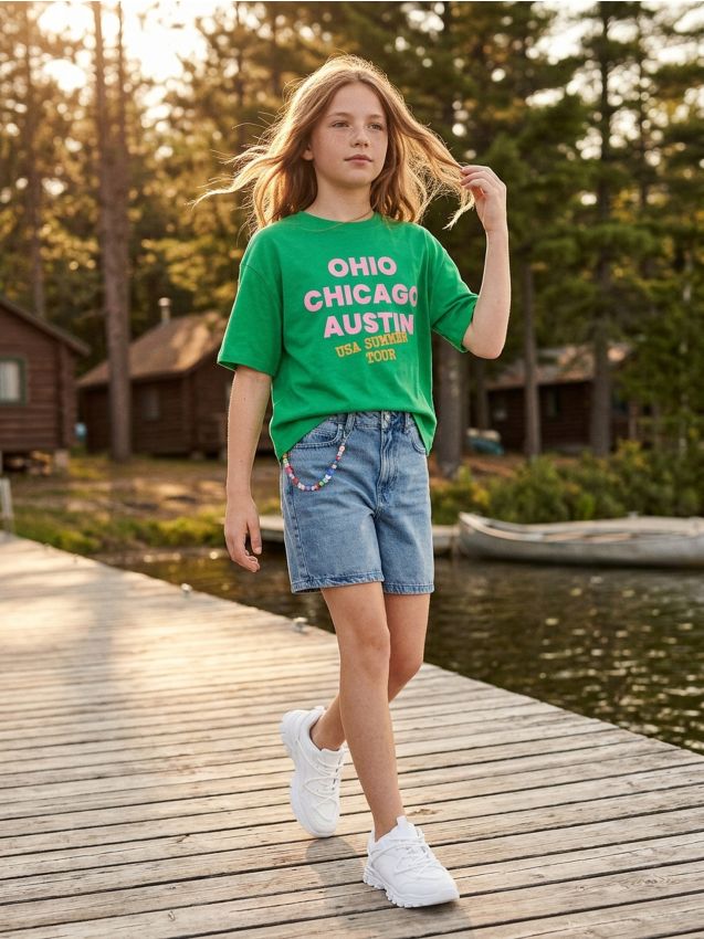 Sinsay - Tricou din bumbac cu inscripție - verde