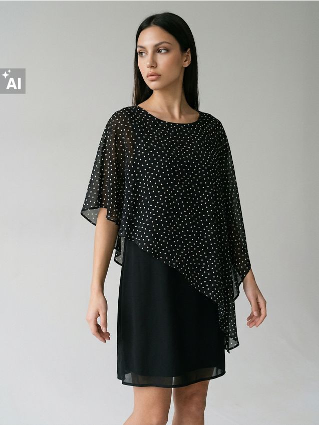 Sinsay - Rochie cocktail mini cu pelerină asimetrică cu buline - negru