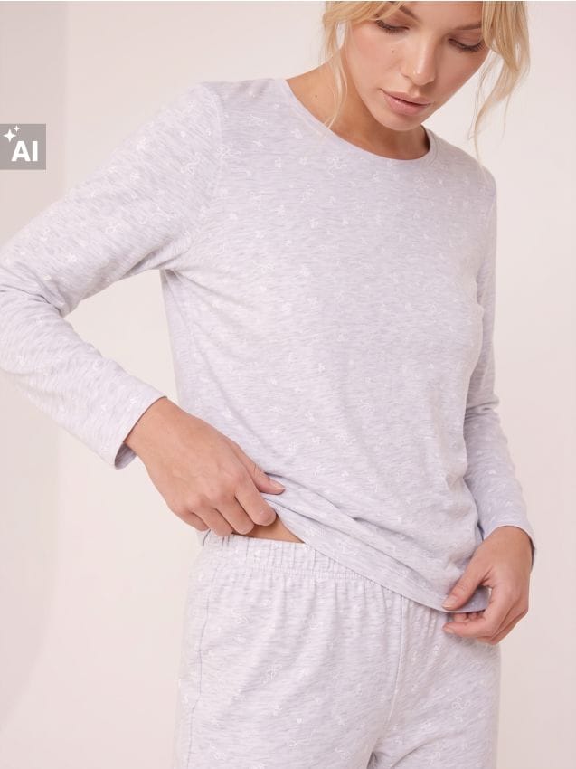 Sinsay - Pijama din două piese cu amestec de viscoză și motiv floral - gri deschis