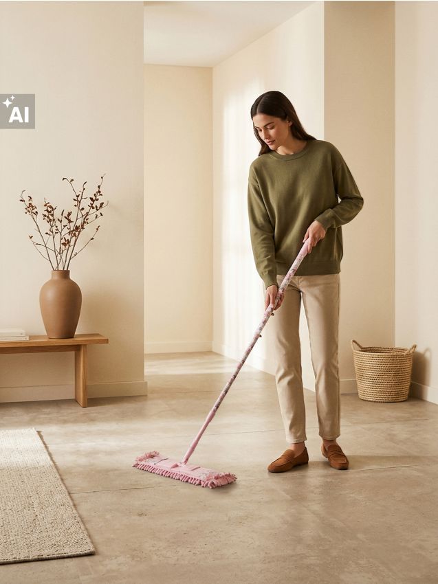 Sinsay - Mop cu mâner telescopic cu model floral - roz-pastel