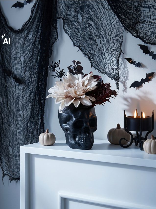 Sinsay - Decorațiune de Halloween cu flori într-o vază în formă de craniu - multicolor