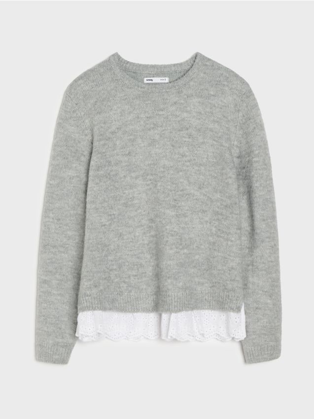 Sinsay - Pulover cu tiv brodat de cămașă - gri deschis