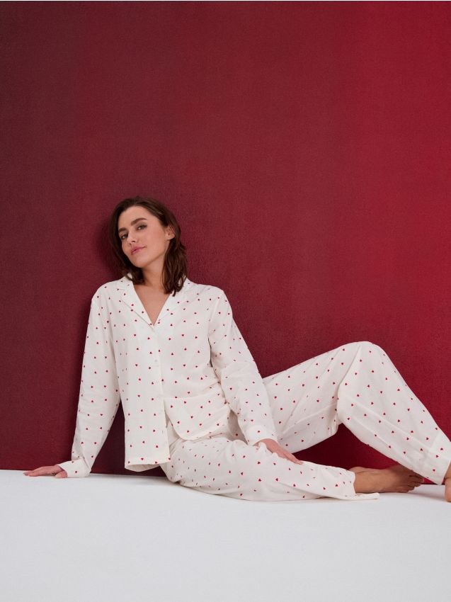 Sinsay - Piżama dwuczęściowa z domieszką wiskozy - kremowy