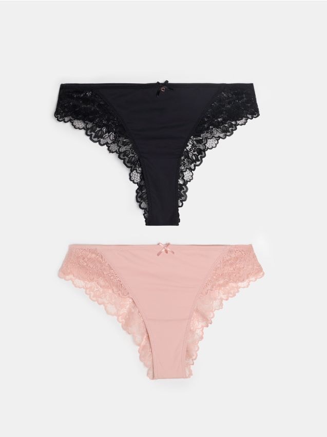 Sinsay - Majtki brazyliany z koronką 2 pack - wielobarwny