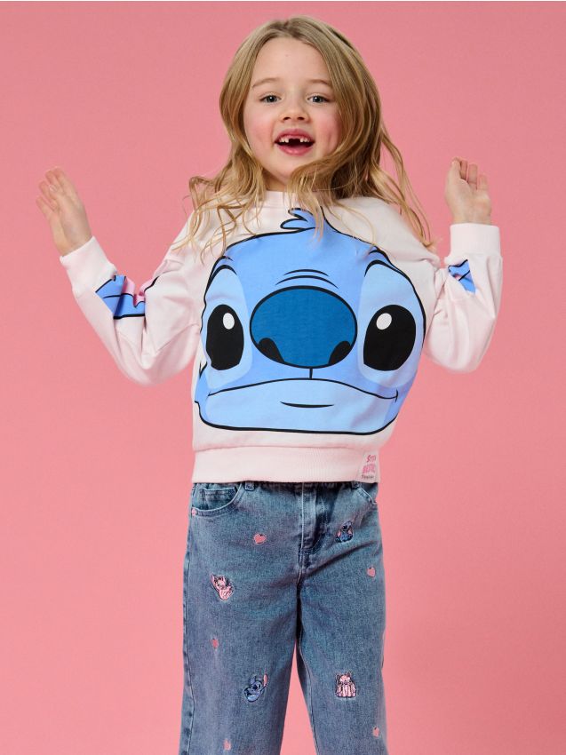 Sinsay - Bluză crewneck cu imprimeu Lilo & Stitch - roz-pastel