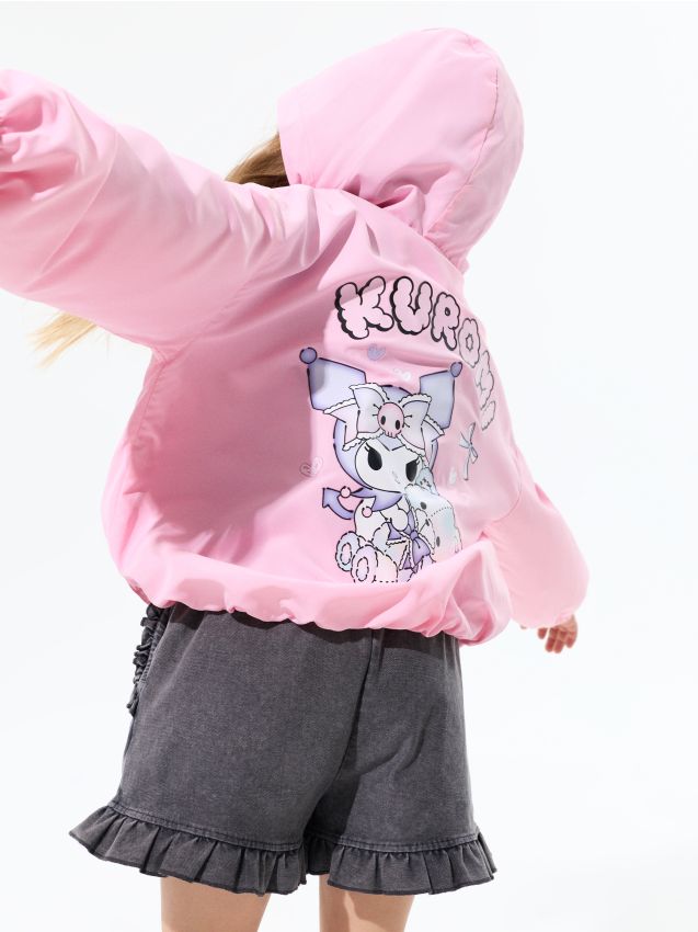 Sinsay - Jachetă ușoară windbreaker cu glugă Kuromi - roz-pastel