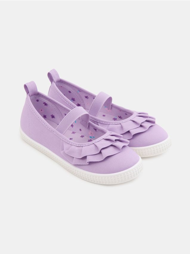 Sinsay - Balerine din bumbac cu volan și bandă elastică - lavand