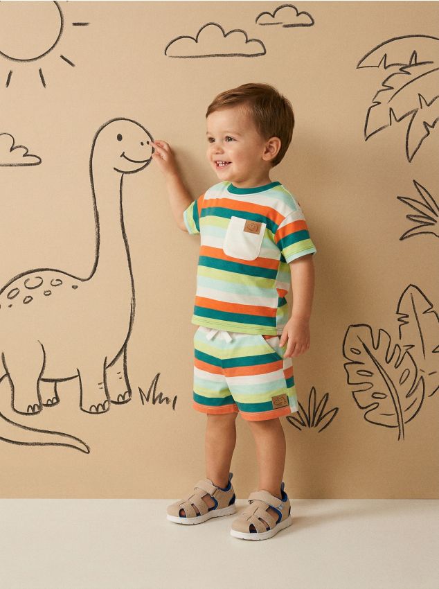 Sinsay - Bawełniane szorty w paski - wielobarwny