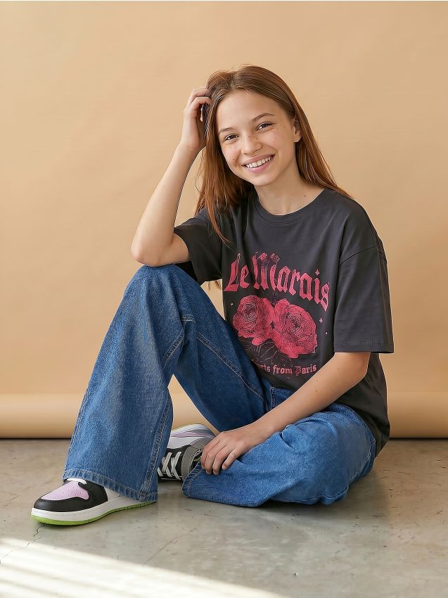 Sinsay - Tricou din bumbac cu inscripție Le Marais - gri-închis