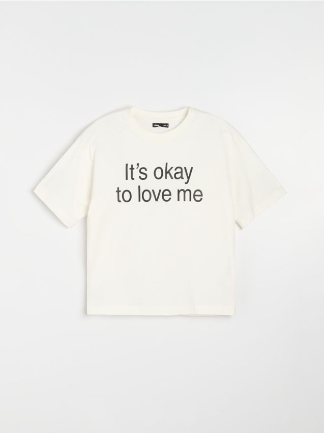 Sinsay - Tricou din bumbac cu inscripție - crem