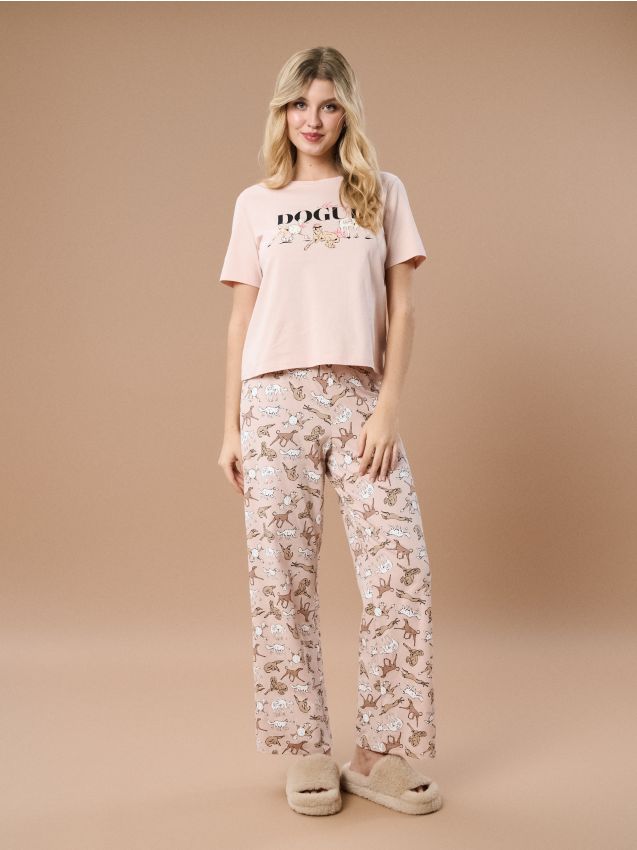 Sinsay - Bawełniana piżama dwuczęściowa z psim motywem - różowy