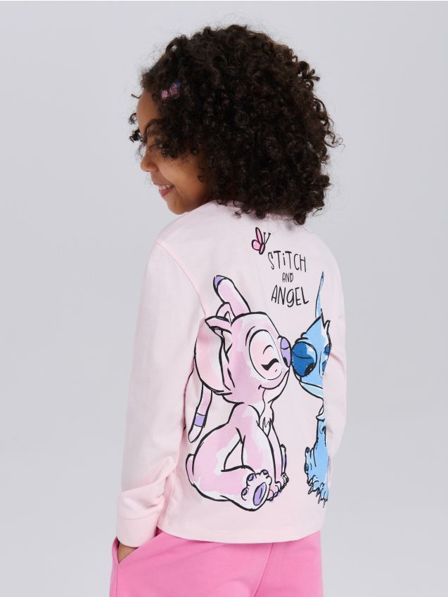 Sinsay - Tricou din bumbac cu imprimeu Stitch - roz-pastel