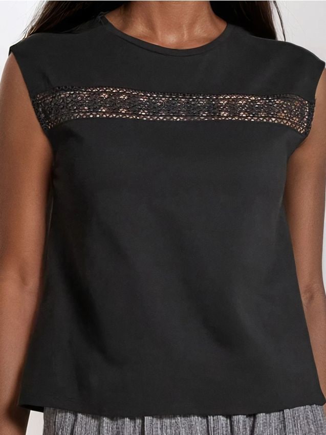 Sinsay - Bluză cu inserție ajur - negru