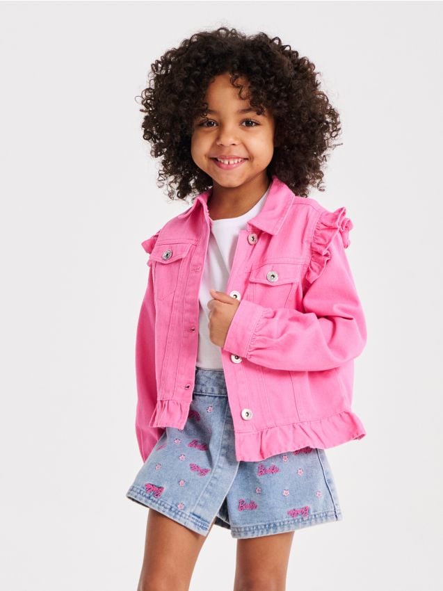 Sinsay - Geacă din denim cu volane - roz