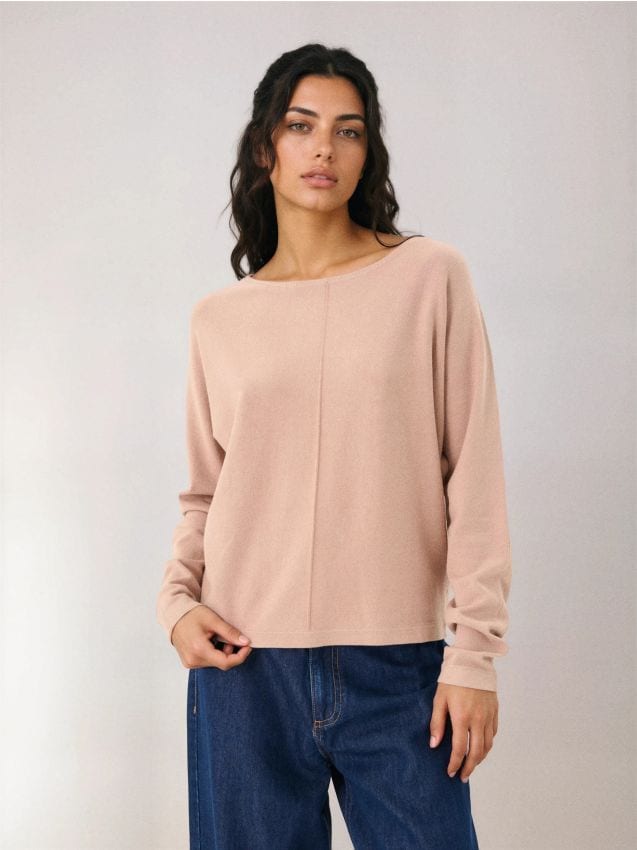 Sinsay - Pulover basic cu cusături decorative și vâscoză - bej