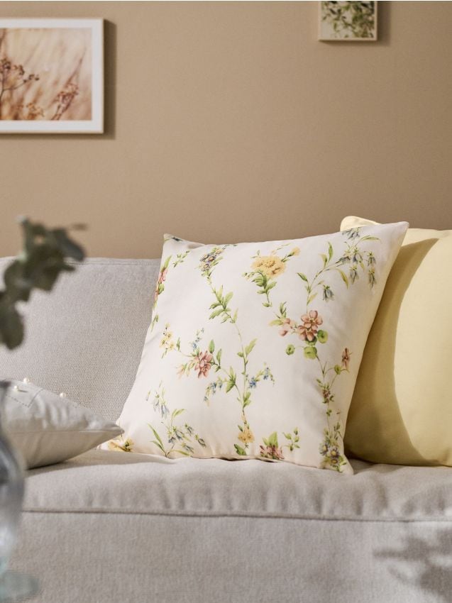 Sinsay - Față de pernă cu model floral - crem