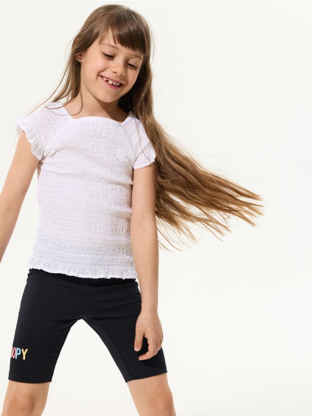 Sinsay - Pantaloni scurți tip colant din bumbac cu imprimeu Snoopy Peanuts - negru