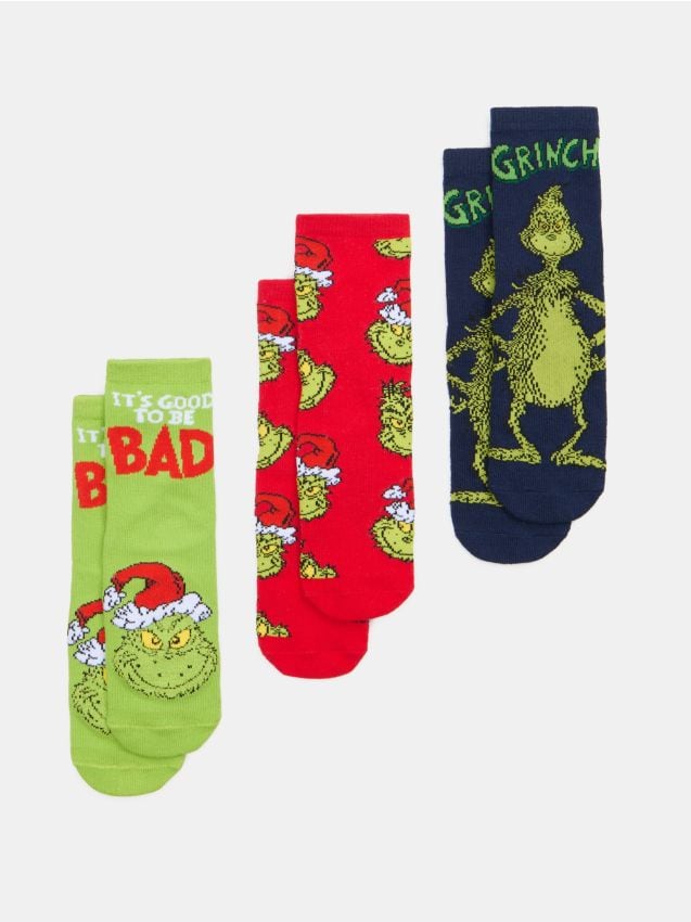Sinsay - Șosete lungi cu bumbac, pachet de 3 Grinch - multicolor