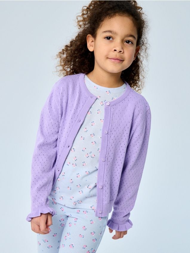 Sinsay - Cardigan ajurat cu volane decorative - lavand