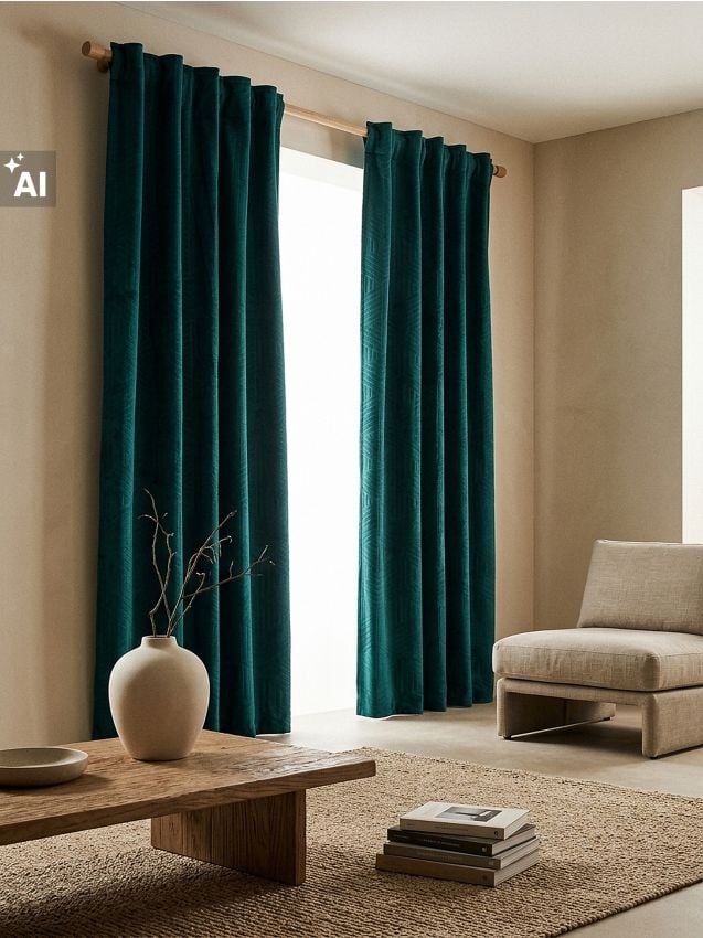 Sinsay - Draperie cu bandă de încrețire cu model geometric și finisaj din catifea - verde-închis