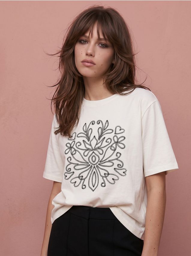 Sinsay - Tricou din bumbac cu broderie - crem