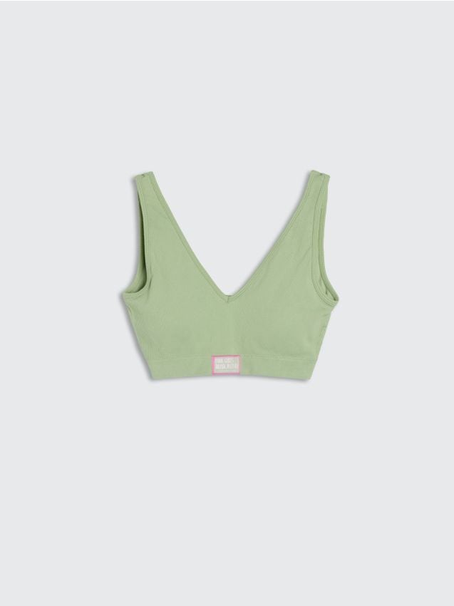 Sinsay - Top sport striat cu cupe detașabile - verde-pal