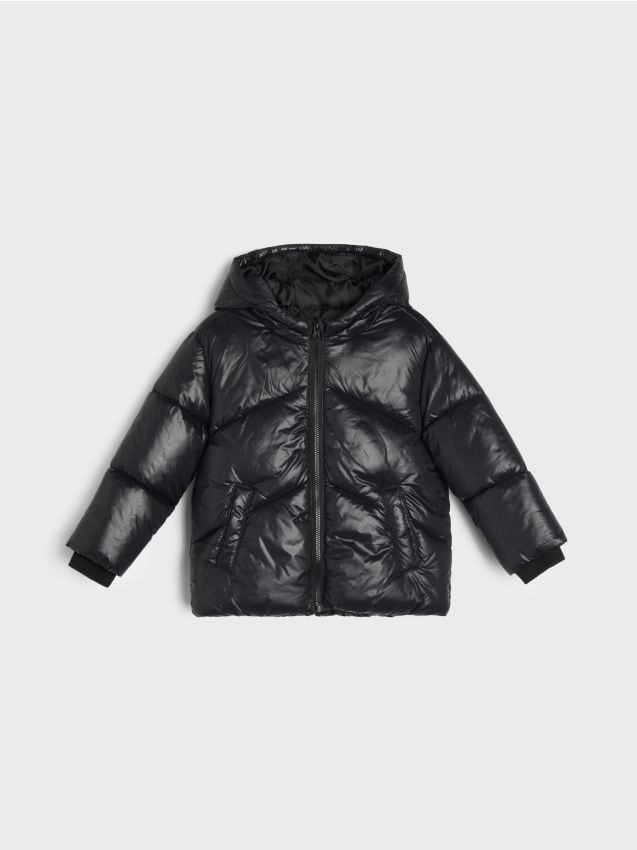 Sinsay - Pikowana kurtka puffer z kapturem - czarny