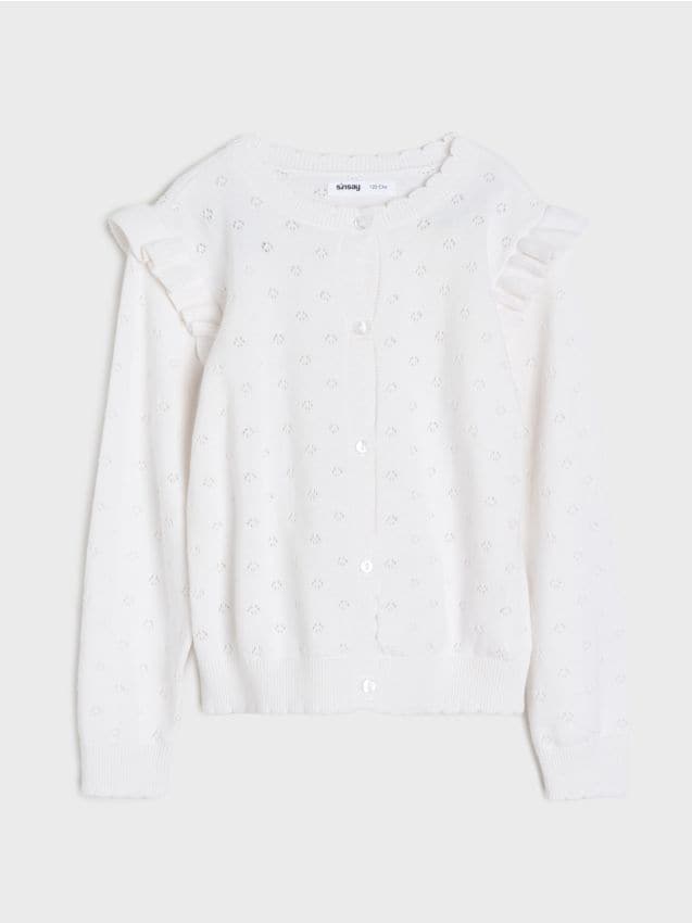 Sinsay - Cardigan ajurat cu volane decorative - alb