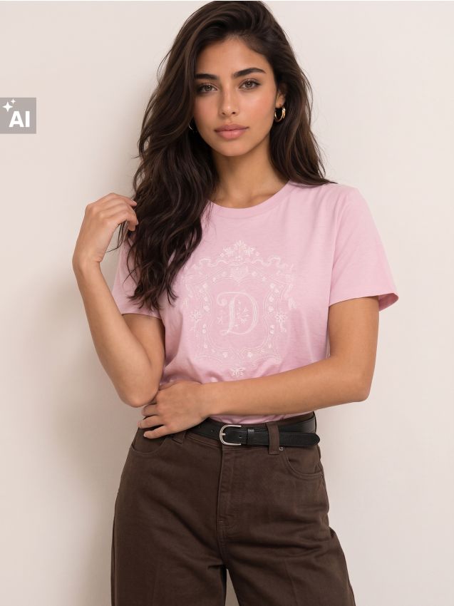 Sinsay - Tricou din bumbac cu broderie - roz-trandafiriu