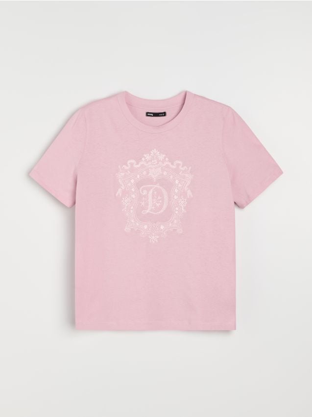 Sinsay - Tricou din bumbac cu broderie - roz-trandafiriu