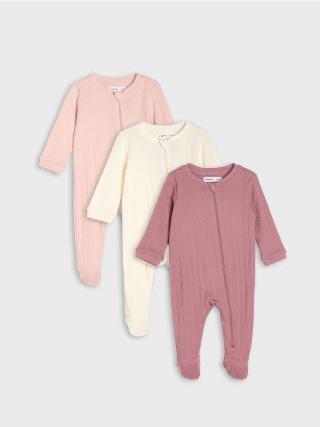 Sinsay - Salopete din bumbac din tricot striat 3 pack - roz