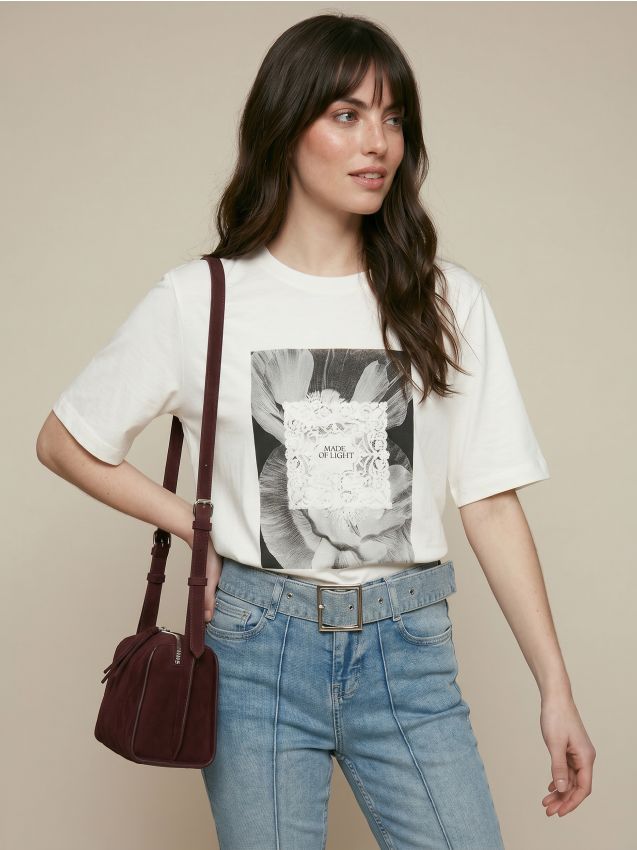 Sinsay - Tricou din bumbac cu imprimeu - crem