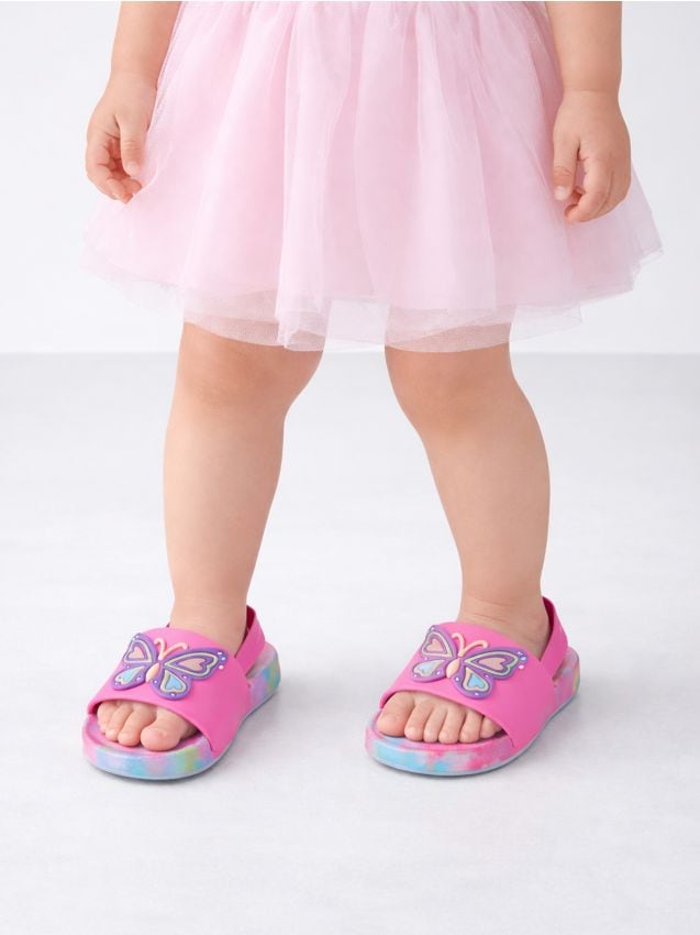 Sinsay - Papuci tip slide cu motiv fluture și talpă tie-dye - multicolor